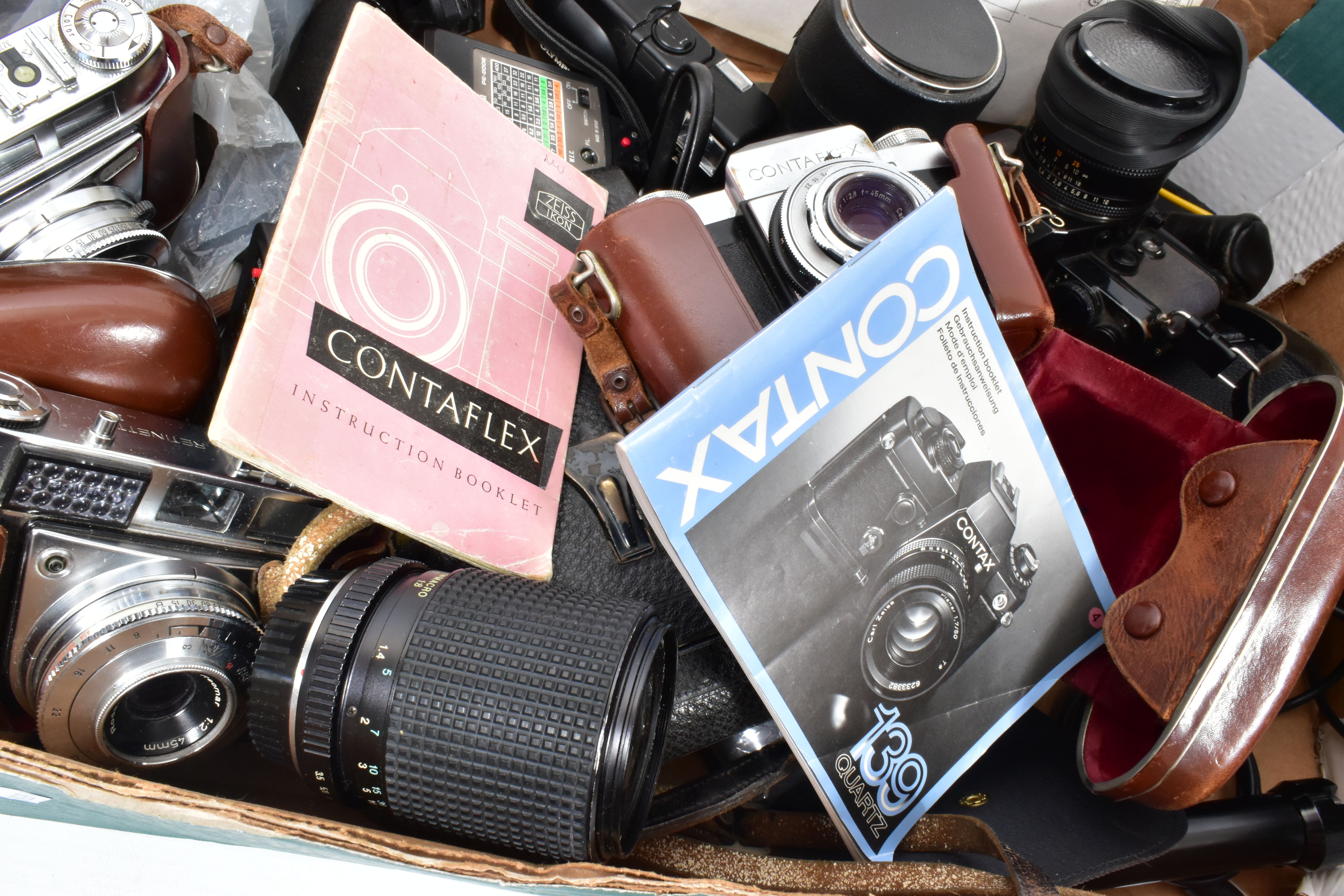 A TRAY CONTAINING CAMERAS AND EQUIPMENT including a Contax 139 Quartz with manual fitted with a Carl - Image 8 of 8