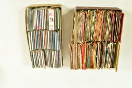 A TRAY CONTAINING APPROX ONE HUNDRED AND NINETY 7in SINGLES AND EPs from the 50s to the 80s