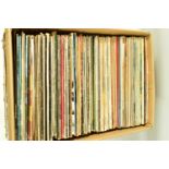 A TRAY CONTAINING OVER ONE HUNDRED AND TWENTY LPs by artists such as Saxon Jim McCann, Jimi Hendrix,
