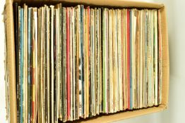 A TRAY CONTAINING OVER ONE HUNDRED AND TWENTY LPs by artists such as Saxon Jim McCann, Jimi Hendrix,