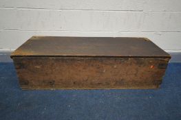 A RECTANGULAR PINE AMMUNITION CRATE, length 122cm x depth 52cm x height 54cm