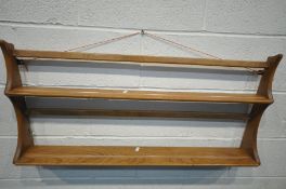 AN ERCOL ELM TWO TIER PLATE RACK, width 97cm x 50cm