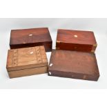 FOUR VICTORIAN/ EDWARDIAN WRITING SLOPE AND WORK BOXES, comprising a Victorian walnut and inlaid