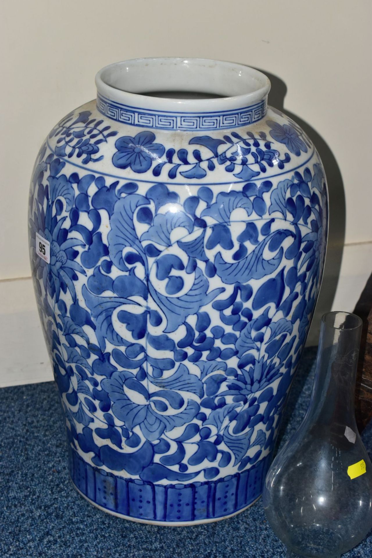 A CHINESE BLUE AND WHITE HAND PAINTED VASE,46cm high,together with a cast iron ceiling light - Image 2 of 12