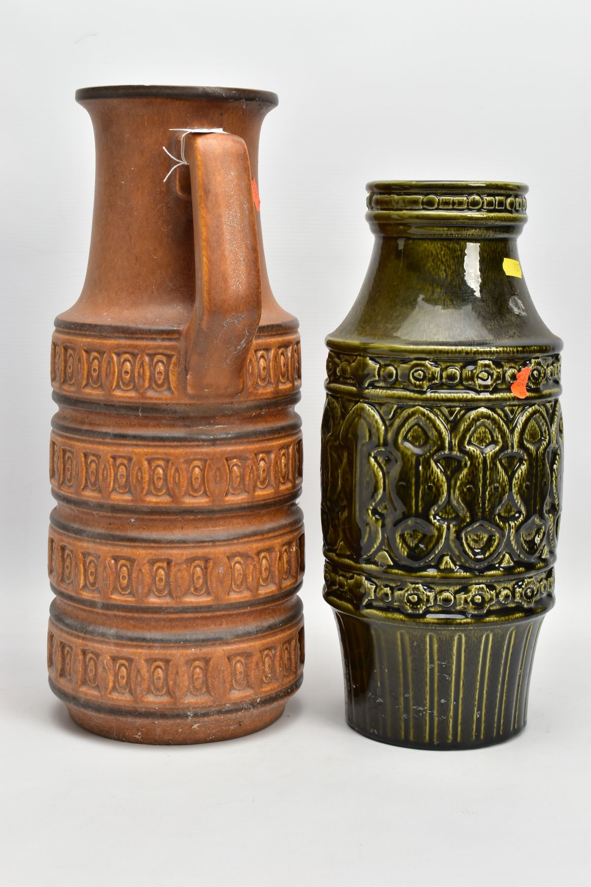 A WEST GERMAN POTTERY JUG WITH AN ART POTTERY VASE, the West German jug measuring 45cm high, being - Image 2 of 6