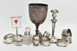 A COLLECTION OF SILVER AND SILVER MOUNTED ITEMS, ETC, comprising a George V 'Albion Cake Prize',