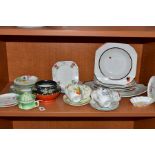 A QUANTITY OF ASSORTED SHELLEY CHINA WITH SOME BELL CHINA, including a set of five soup dishes and a