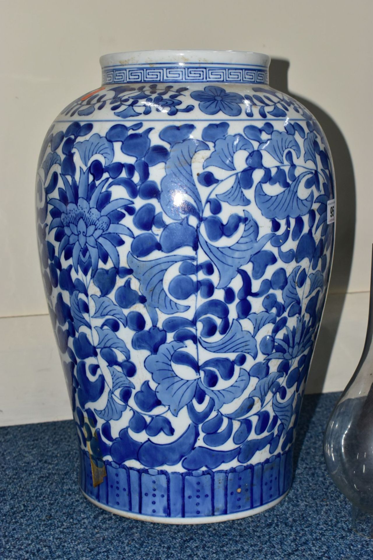 A CHINESE BLUE AND WHITE HAND PAINTED VASE,46cm high,together with a cast iron ceiling light - Image 7 of 12