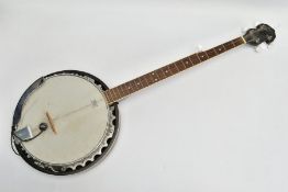 A BARNES AND MULLINS 5 STRING MODERN BANJO with mahogany back and neck, rosewood fingerboard and a