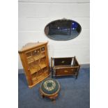 A LATE 19TH/EARLY 20TH CENTURY BRASS OVAL WALL MIRROR, 76cm x 43cm (condition:-damaged frame) a pine