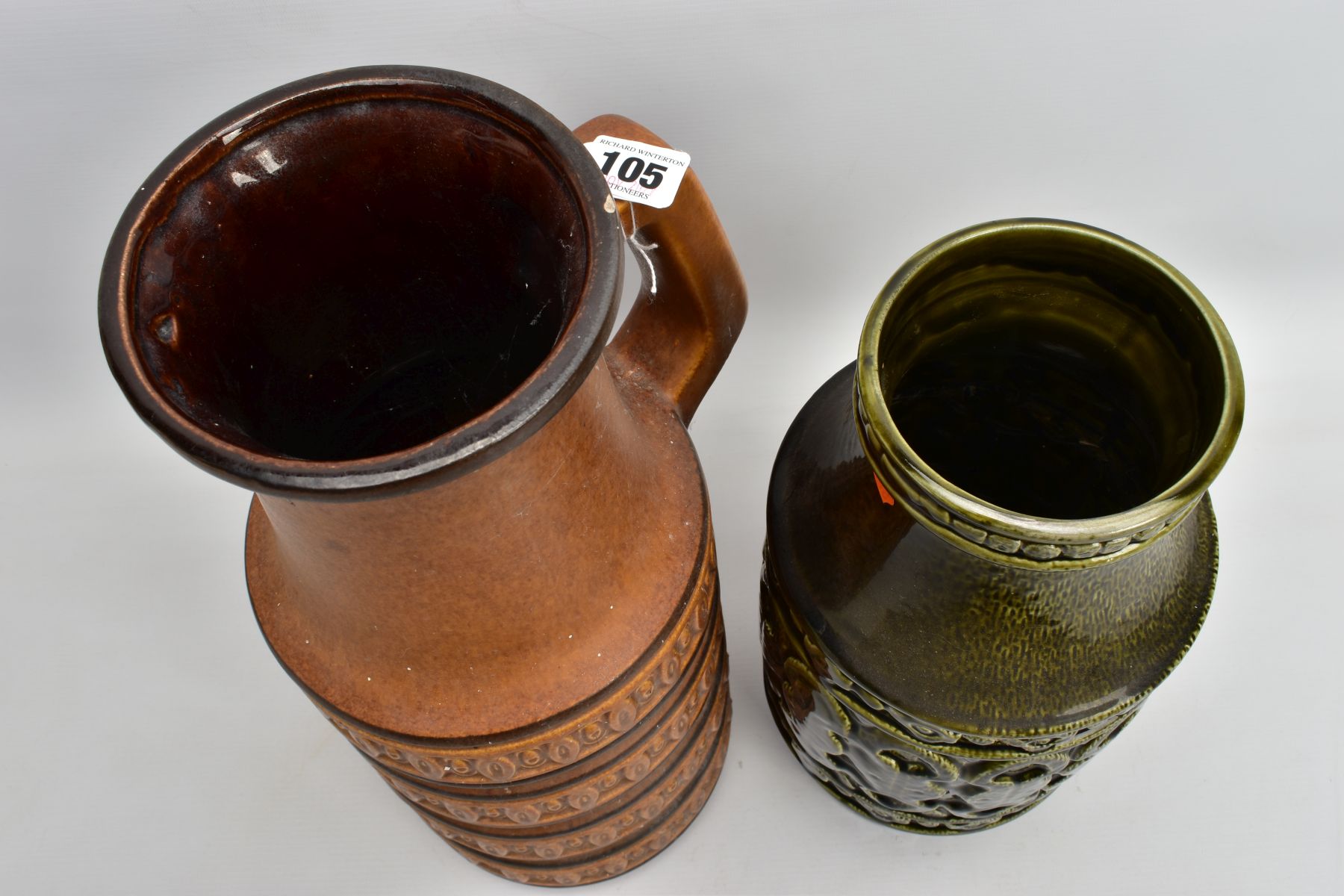 A WEST GERMAN POTTERY JUG WITH AN ART POTTERY VASE, the West German jug measuring 45cm high, being - Image 5 of 6