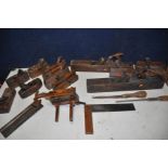 A COLLECTION OF WOOD PLANES comprising of five moulding planes, three stem plough planes, four
