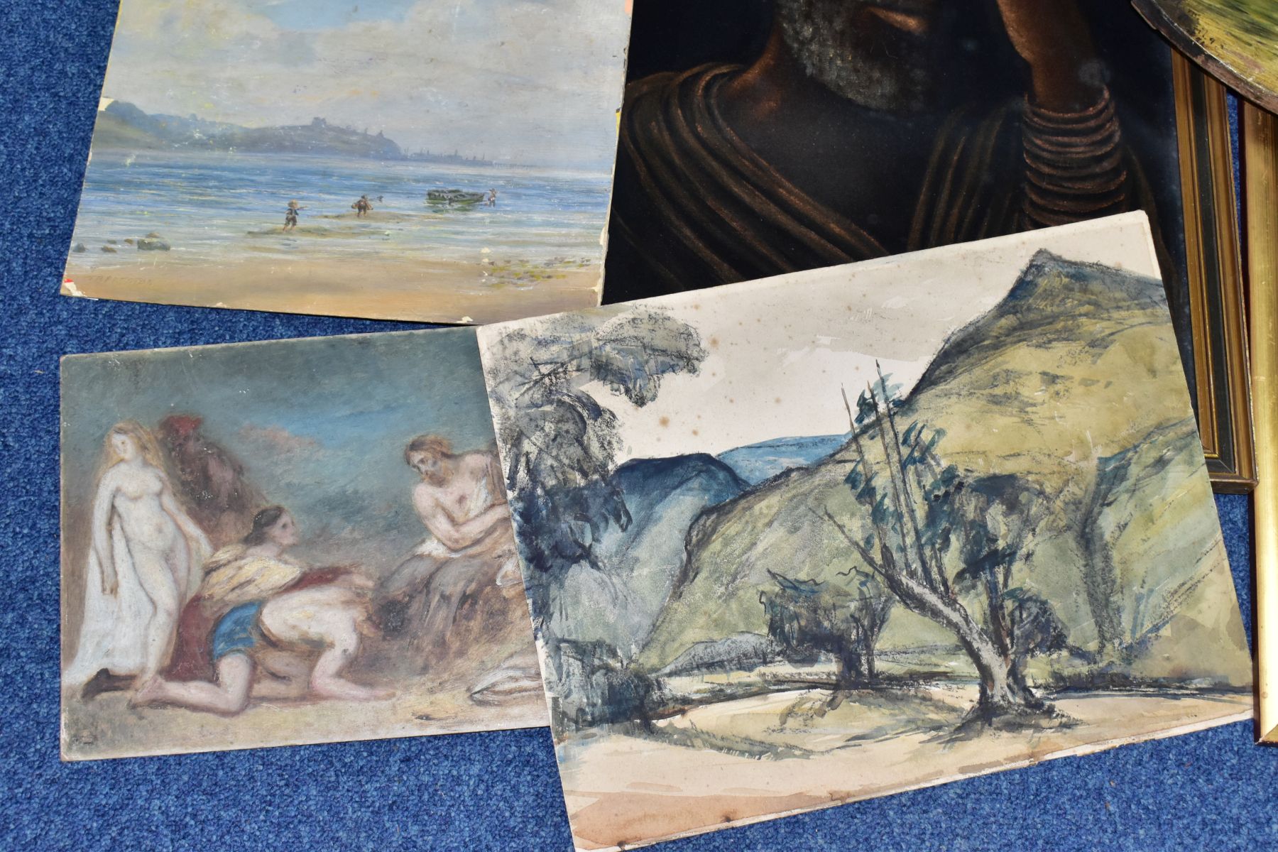 PAINTINGS AND PRINTS ETC, to include a 19th century river landscape with cattle drinking, oil on - Image 4 of 4