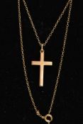 A 9CT GOLD CROSS PENDANT NECKLACE, plain polished cross pendant, hallmarked 9ct Birmingham, fitted