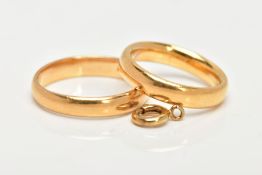 TWO 22CT GOLD BAND RINGS, both plain polished bands, hallmarked 22ct Birmingham and Chester, ring