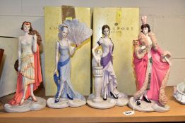 FOUR COALPORT 'ROARING TWENTIES' RESIN LADY FIGURES, comprising boxed 'Millie' and 'Blanche' and