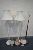 AN EARLY TO MID 20TH CENTURY OAK STANDARD LAMP (no shade) two white standard lamps and another