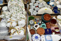 THREE BOXES OF CERAMICS, ETC, including forty pieces of Wedgwood 'Wild Strawberry' pattern