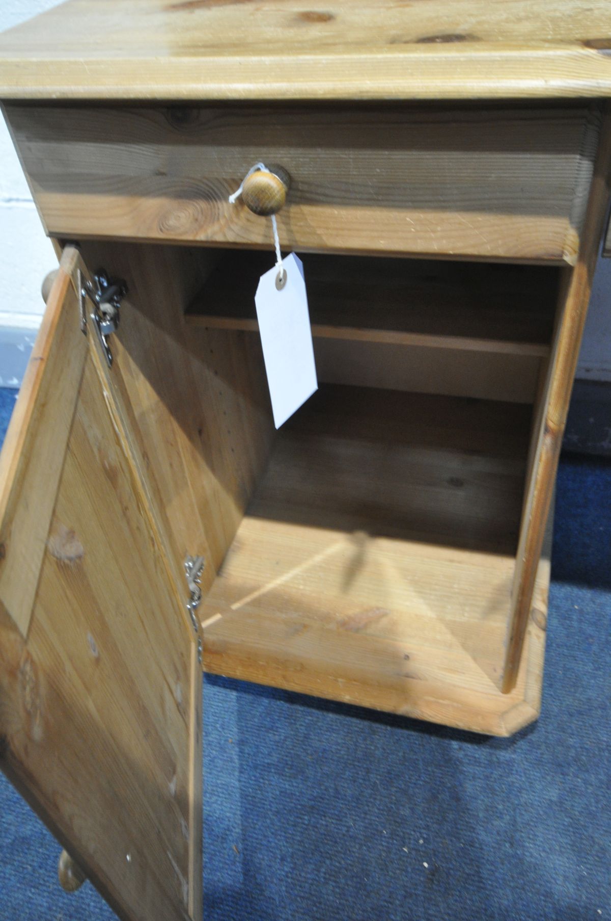 A PINE DESK, with an arrangement of shelved, width 150cm x depth 58cm x height 105cm - Image 3 of 3