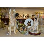 A GROUP OF GERMAN SHEPHERD DOG COLLECTABLES, comprising a large Beswick Seated Alsatian, impressed
