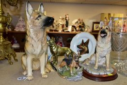A GROUP OF GERMAN SHEPHERD DOG COLLECTABLES, comprising a large Beswick Seated Alsatian, impressed