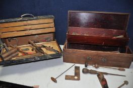 TWO BESPOKE TOOLBOXES CONTAINING WOODWORKING TOOLS to include files, chisels, router plane, hammers,