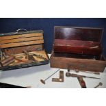 TWO BESPOKE TOOLBOXES CONTAINING WOODWORKING TOOLS to include files, chisels, router plane, hammers,