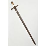 A MEDIEVAL STYLE SWORD, POSSIBLY EUROPEAN IN MANUFACTURE IN THE KASKARAS STYLE, the blade is