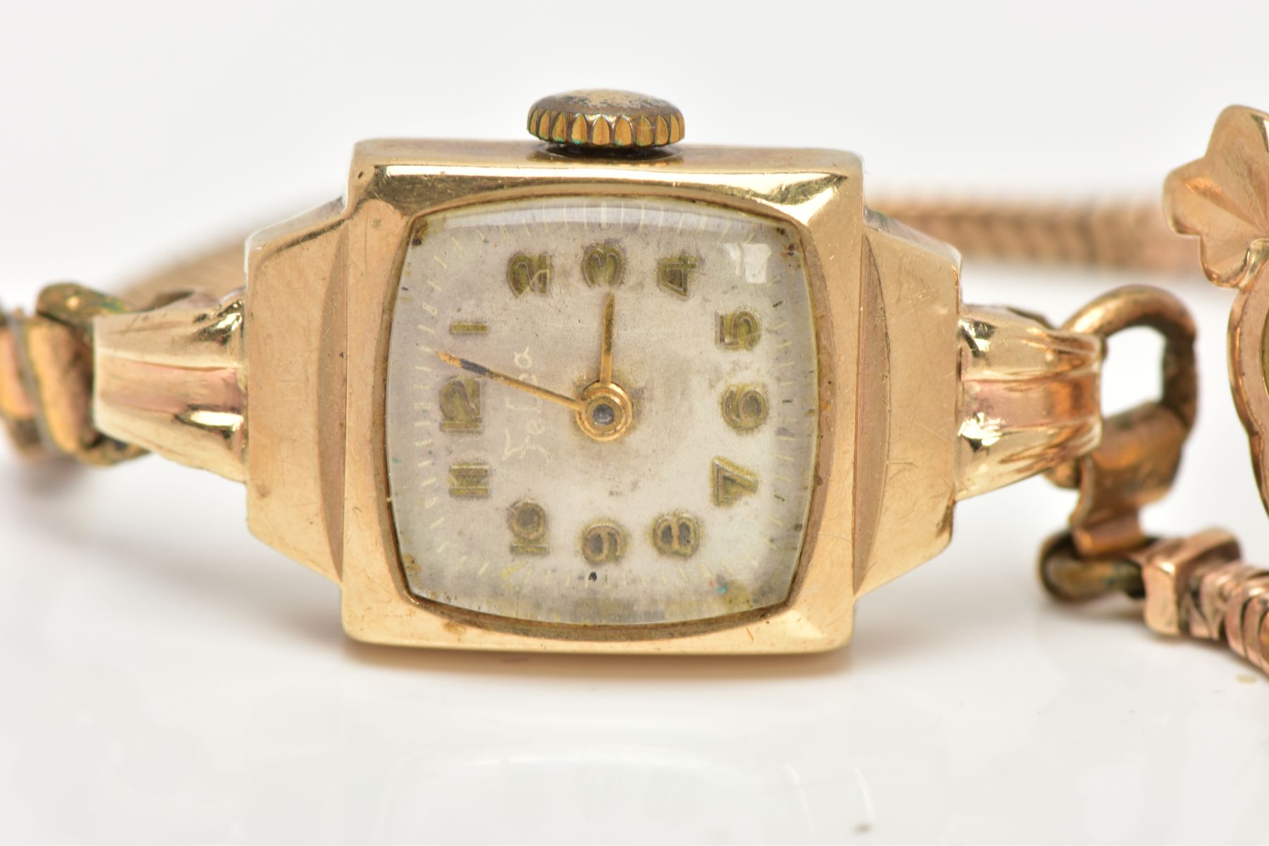 A LADIES 9CT GOLD WRISTWATCH AND WATCH HEAD, the first with a square silver dial faintly signed ' - Image 2 of 5