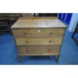 A SOLID OAK CHEST OF THREE DRAWERS, on square chamfered legs, width 86cm and a matching single