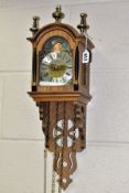 A CLOCK, TREEN AND METALWARES, comprising a modern Warmink wall clock with pendulum and weights, a