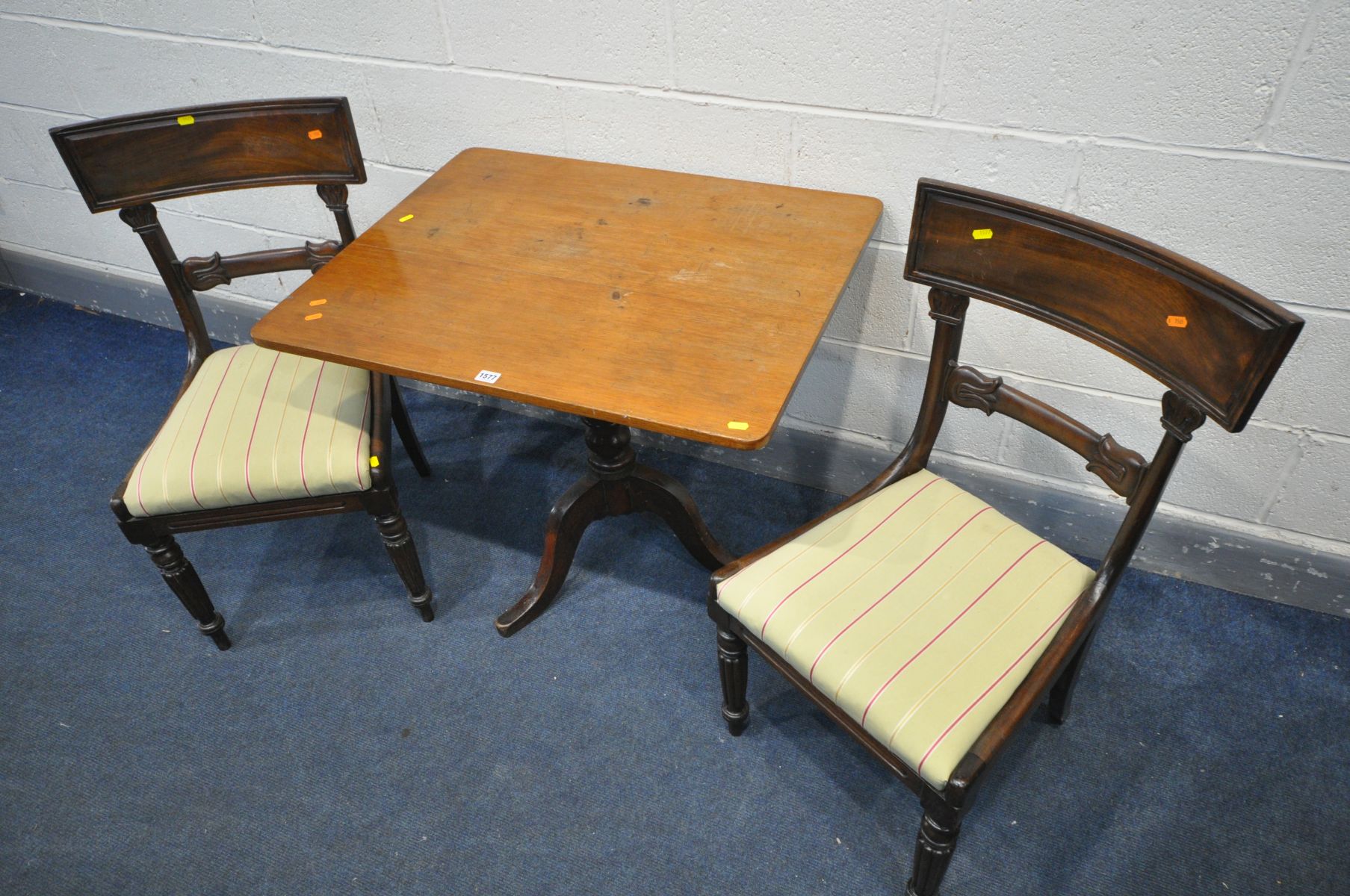 A 19TH CENTURY AND LATER MAHOGANY RECTANGULAR TILT TOP TABLE, on a turned support and triple splayed - Image 2 of 3