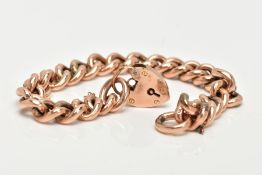 A ROSE GOLD TONE CURB LINK BRACELET, hollow curb link bracelet each link stamped 9, fitted with a