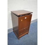 A MAHOGANY SEWING BOX, containing a quantity of sewing equipment