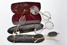 A SPECTACLES COLLECTION, three pairs of spectacles and one pair of sunglasses, together with two