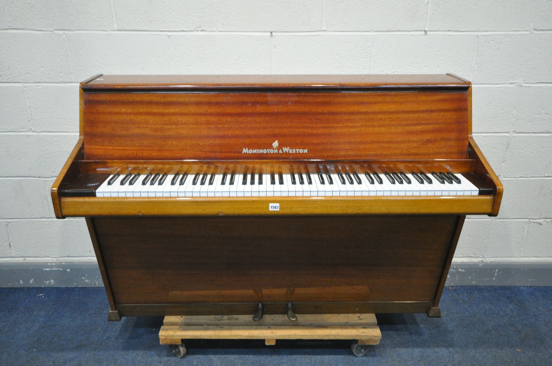 A MONINGTON & WESTON MAHOGANY CASED OVERSTUNG UPRIGHT PIANO, serial number 72975 - Image 2 of 3
