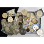 A BOX OF MIXED COINS AND COMMEMORATIVES, to include Shillings, Pennys, Six pence's, some Nederland