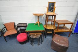 A SELECTION OF OCCASIONAL FURNITURE, to include two similar marble top coffee tables, two circular