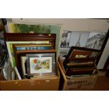 TWO BOXES AND LOOSE PICTURES AND PRINTS ETC, to include an open edition L.S. Lowry print '