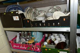 FOUR BOXES OF KITCHEN HOMEWARES, CERAMICS AND GLASSWARE, including a large quantity of Johnson