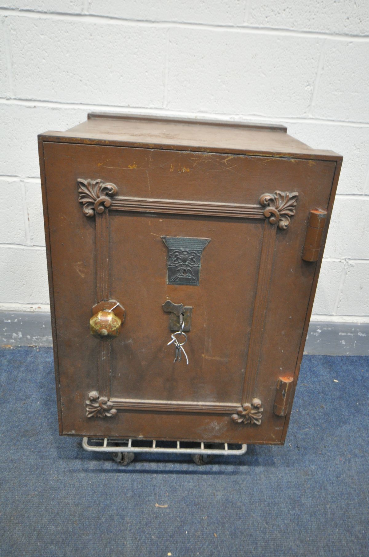 A 19TH CENTURY CAST IRON SAFE, made by Milner's Patent, later partially brown overpainted, brass - Image 2 of 6