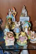 NINE ROYAL ALBERT BEATRIX POTTER CHARACTER FIGURES, ANOTHER BY BESWICK AND AN ENESCO PETER RABBIT