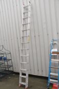 AN ALUMINIUM DOUBLE EXTENSION LADDER with 13 rungs to each 3.5m section