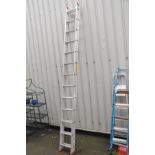 AN ALUMINIUM DOUBLE EXTENSION LADDER with 13 rungs to each 3.5m section