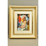 MARK ROWBOTHAM (BRITISH 1959) 'ASCOT BEAUTY', a female figure wearing a pale dress and pink hat,