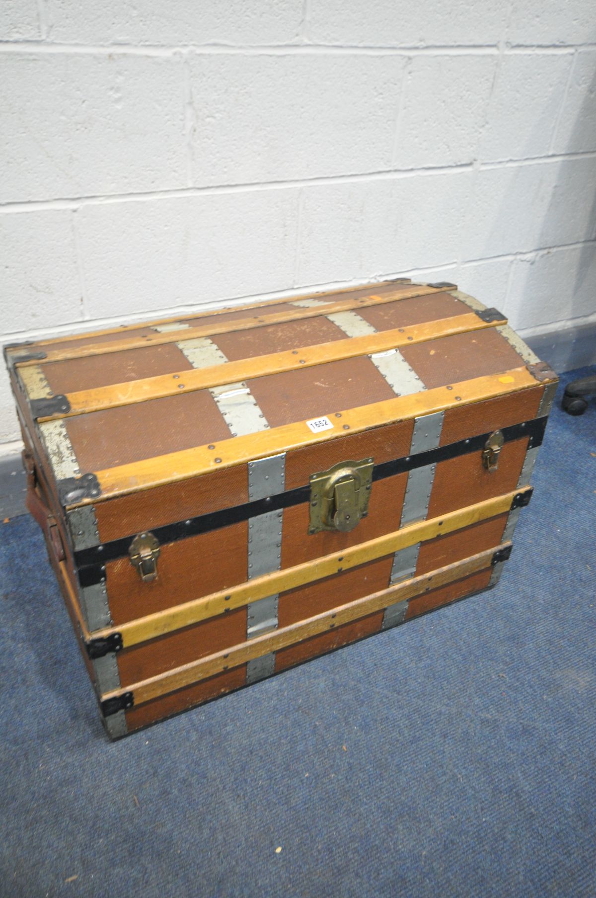 A VINTAGE DOMED TOP TRUNK, width 76cm x depth 44cm x height 52cm - Image 2 of 3
