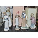 SIX LLADRO NAO AND CASADES FIGURINES, comprising a Nao boxed Girl with Duck, a boxed Sleepy-head, an