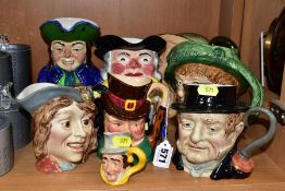 EIGHT ASSORTED CERAMIC TOBY AND CHARACTER JUGS, including Royal Doulton large ' 'arriet' D6208