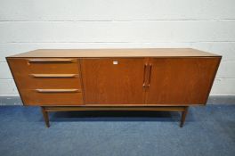 A MID-CENTURY MCINTOSH EDEN TEAK SIDEBOARD, with three graduated drawers, the top drawer black baize