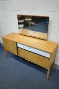 A MID CENTURY TEAK EFFECT DRESSING TABLE, length 133cm x depth 37cm x height 121cm x height